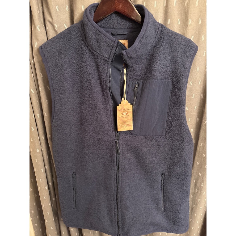 Telluride Clothing Company Mens Sherpa Fleece Full Zip Vest Navy Blue XL NWT